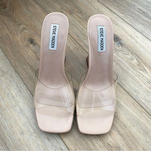 Steve Madden Lipa Square Toe Mule Heels in Nude